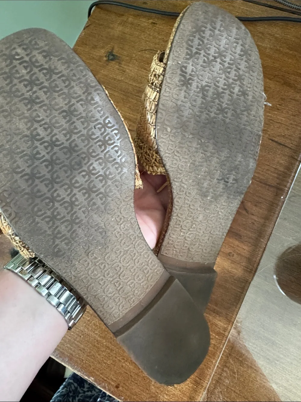 Sam Edelman Woven Tan Slide Mules with Tortoiseshell Buckle - Picture 3 of 4